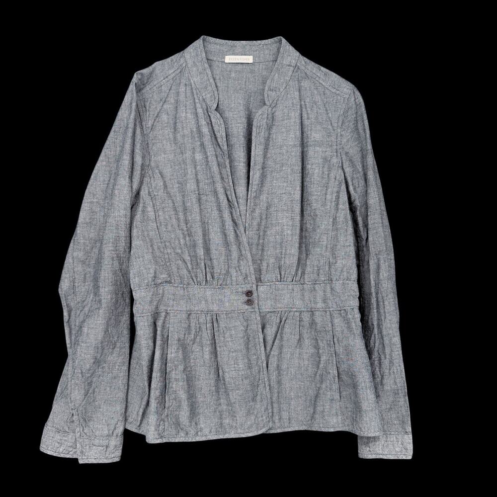 Eileen Fisher Gray Cotton Chambray Peplum Jacket Shirt Blazer - Fits M